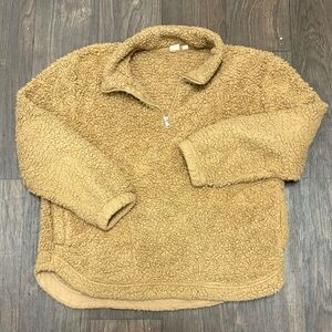 GAP Sherpa Fleece Pullover | Women’s Large | Tan Teddy Half-Zip